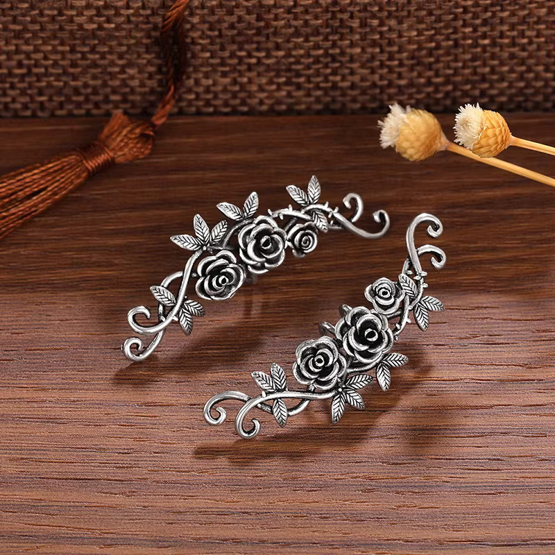 Huitan Ohrringe, Blumen Ohr Manschette, Silber, Damen - Bild 2