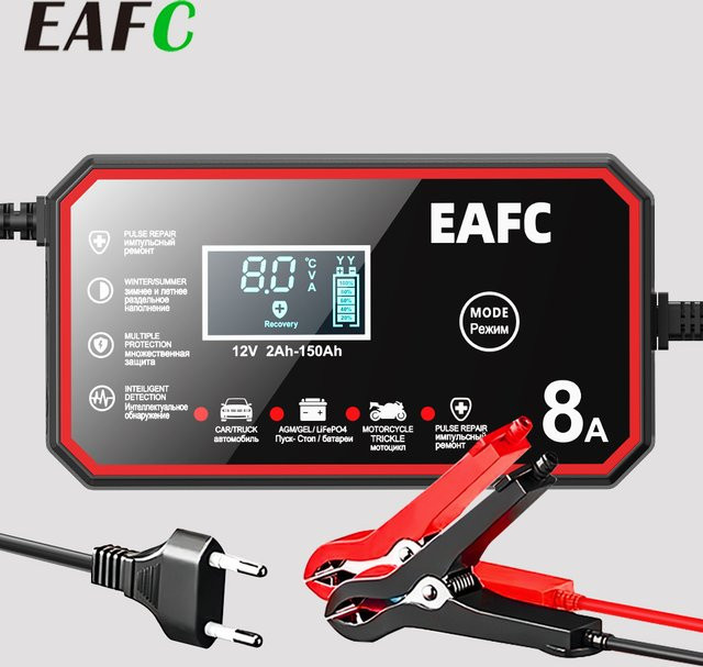 EAFC Smart Pulse Batterieladegerät für Auto und Motorrad mit LCD-Display, 8A/6A, für Blei-Säure-Batterien - Bild 1
