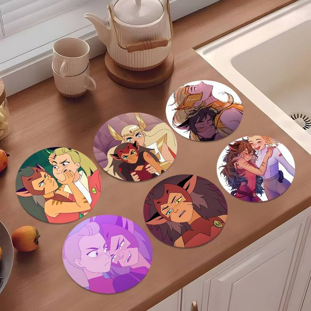 C-Catradora Shera Vintage Anime Untersetzer aus Holz, rund, braun/mehrfarbig - Bild 1