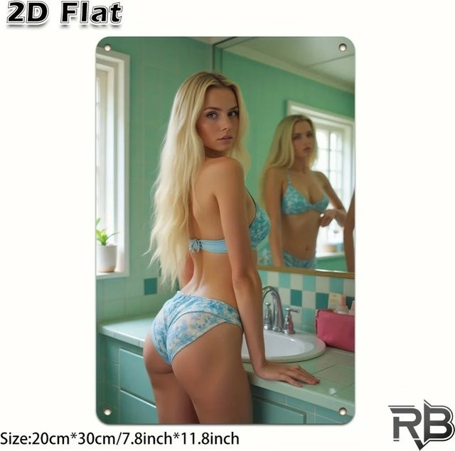 Aluminium-Wandkunst CIFBUY Blaupausen-Malerei Portrait einer blondhaarigen Frau mit blauen Augen in Blau - Bild 1