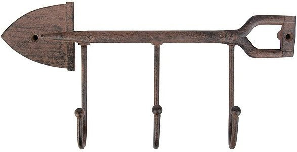 Esschert Design Rustikale Garderobe mit Wandhaken in Spatenform aus Gusseisen, Farbe: Braun - Bild 1