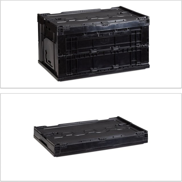 Relaxdays Transportbox aus Polypropylen in Schwarz, schließbar, stapelbar und zusammenklappbar, Volumen: 60 l, B/T/H: 58,5 x 39,5 x 32,5 cm - Bild 1