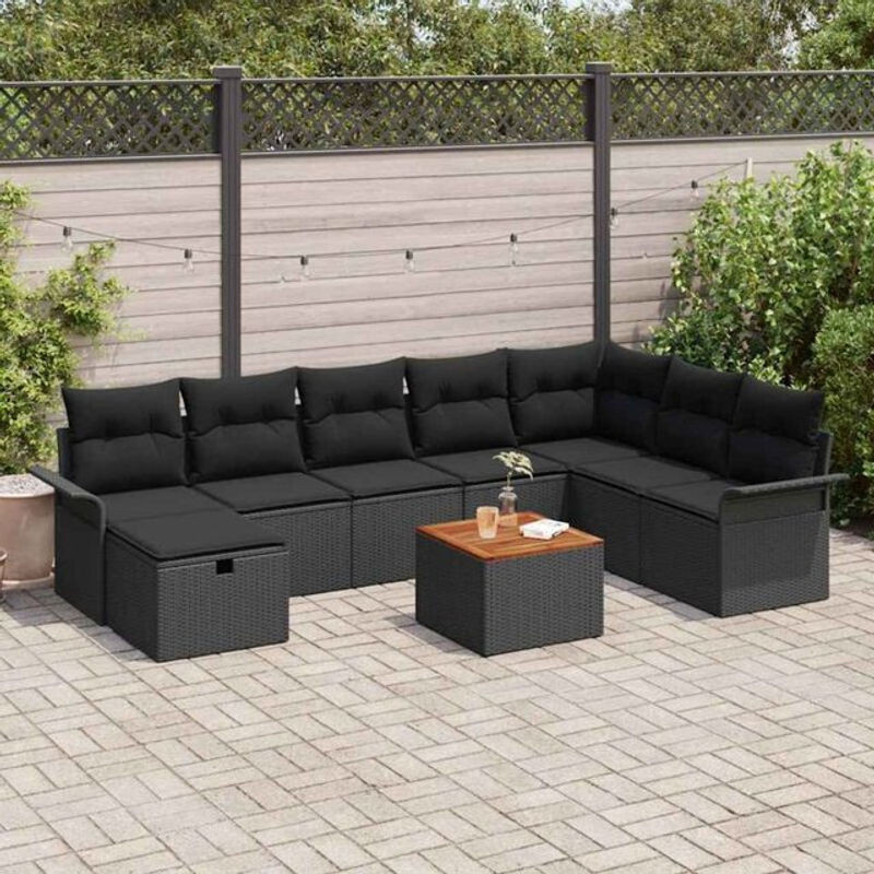 vidaXL Garten-Sofa-Set aus Poly-Rattan mit 9 Kissen in Schwarz - Bild 1