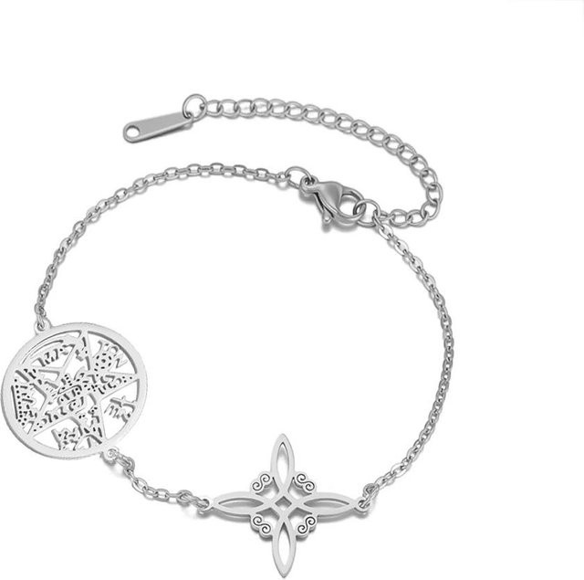 Rui Di Armband, Edelstahl, Dreifachschutz, Jungfrau Maria, Hexenknoten, Pentagramm, Tetragrammaton, 17cm, Unisex, weiß - Bild 1