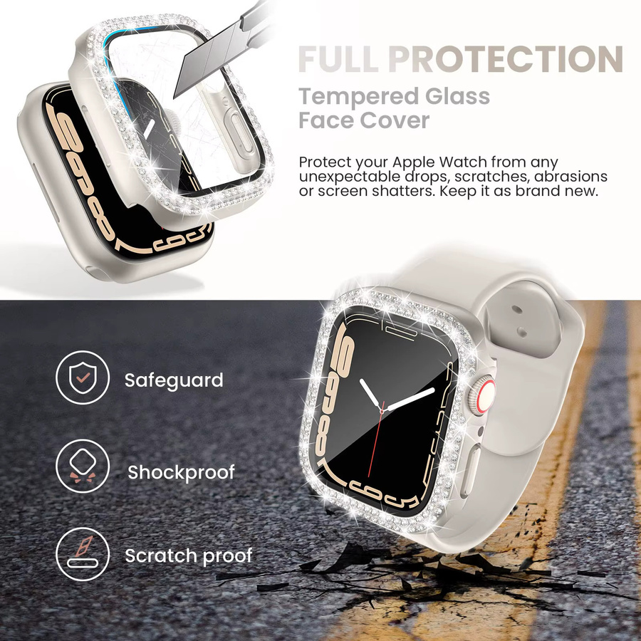 CRESTED Schutzhülle für Apple Watch, Glas, Diamant, Kristall, Schwarz, Unisex - Bild 2