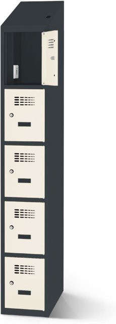 rotstahl Fächerschrank mit Ladefunktion und 5 Fächern, Korpus Anthrazitgrau und Türen Weiß, B: 40 cm, H: 200 cm - Bild 1