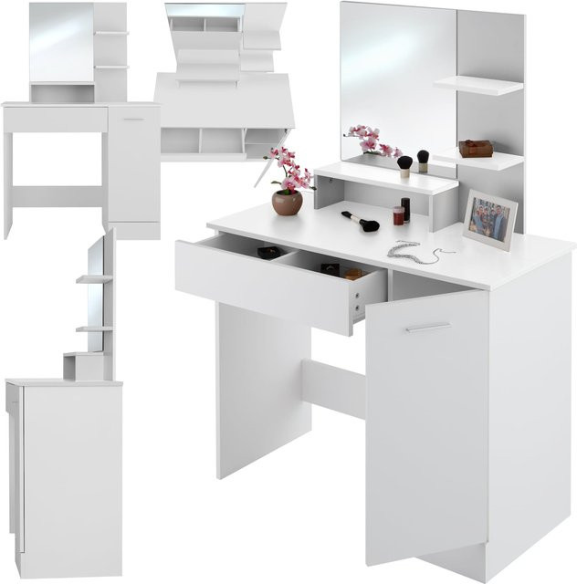 tectake Schminktisch Zoe in modernem Look mit Spiegel und Ablagen, Weiß, B/T/H: 90 x 40 x 137,5 cm - Bild 1