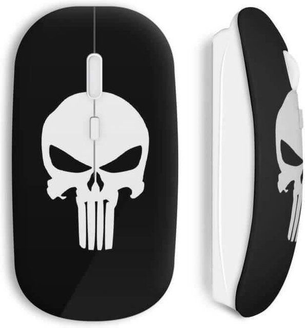 MANIACASE Kabellose Maus The Punisher in Schwarz mit WLAN USB-Stick für Mac und PC - Bild 1