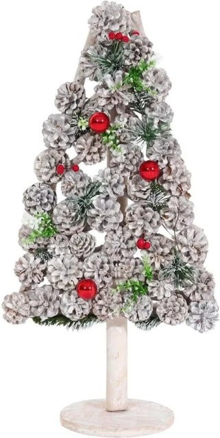 MCW Deko-Weihnachtsbaum M17 in Weiß aus Pappelholz mit Kiefernzapfen, Höhe: 32 cm, Breite: 17 cm, Tiefe: 17 cm - Bild 1