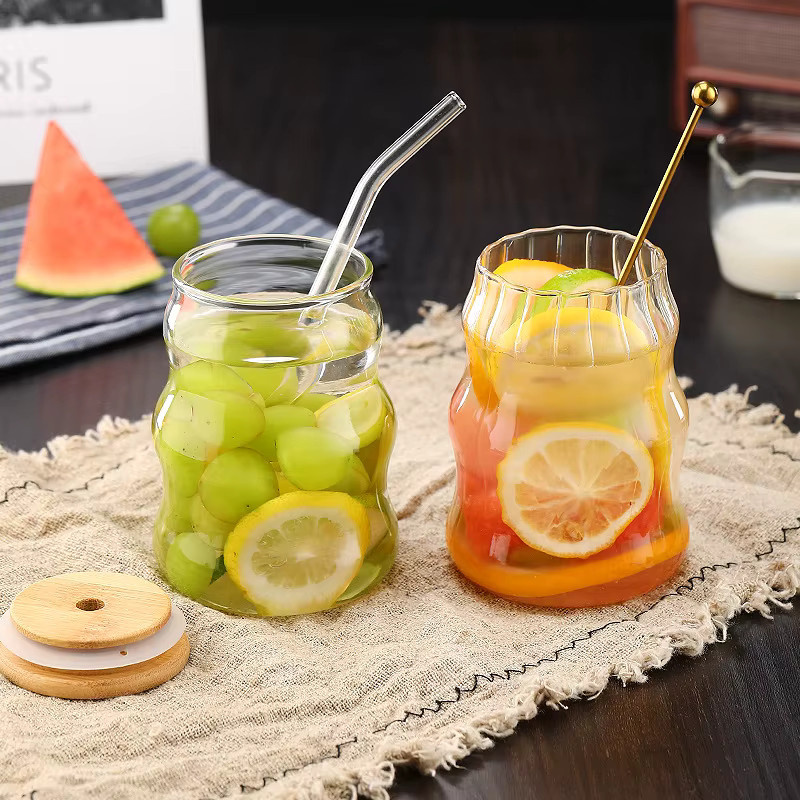 YWDL Glasbecher mit Bambusdeckel und Strohhalm, transparenter Tumbler für Saft, Kaffee oder Milch, 500 ml - Bild 2