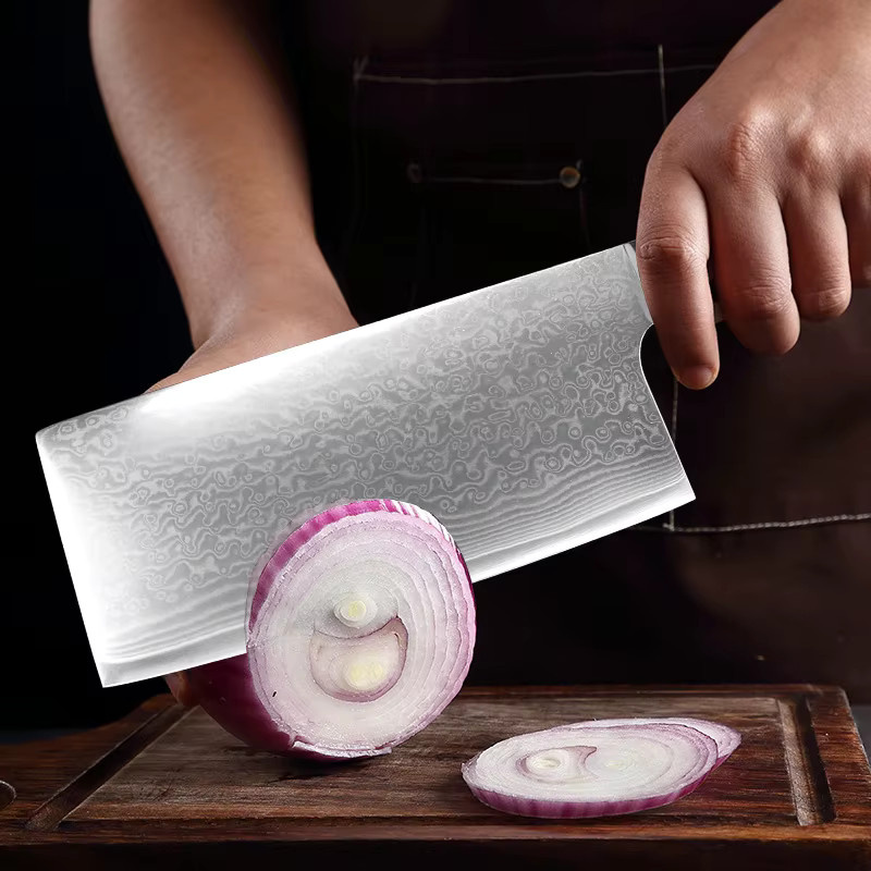 GuanQi Damaststahl Hackmesser mit Holzgriff in Silber - Bild 3