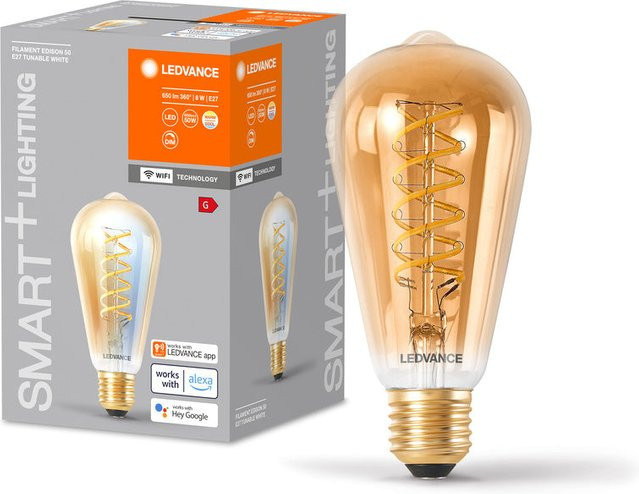 LEDVANCE Smart+ WiFi Filament Edison Tunable White LED-Lampe, Gold, 8 W, 600 lm, dimmbar - Bild 1