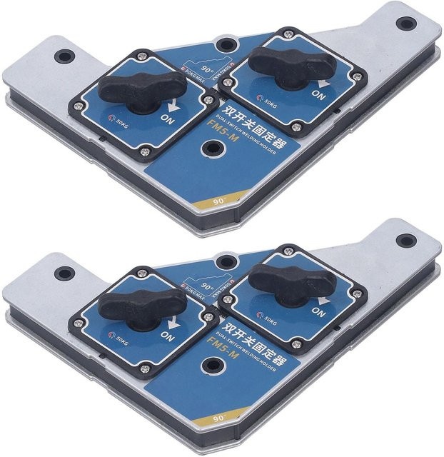 Koogeelife 2er Set Doppelschalter Schweißhalter mit 50kg Magnetkraft und 90 Grad Schweißvorrichtung für Stahl und Eisen, Farbe: Silber - Bild 1