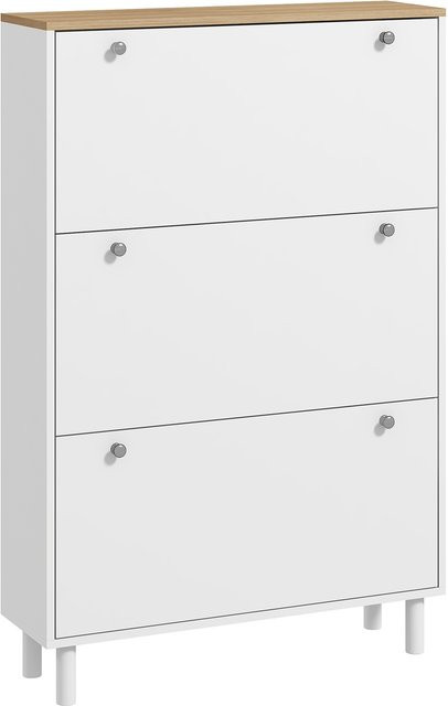 HOMCOM Schuhschrank Weiß mit 3 kippbaren Schubladen für 24 Paar Schuhe, schmaler Schuhschrank mit verstellbaren Einlegeböden und Oberplatte für Flur und Eingangsbereich, B/T/H: 80 x 23,5 x 121 cm - Bild 1