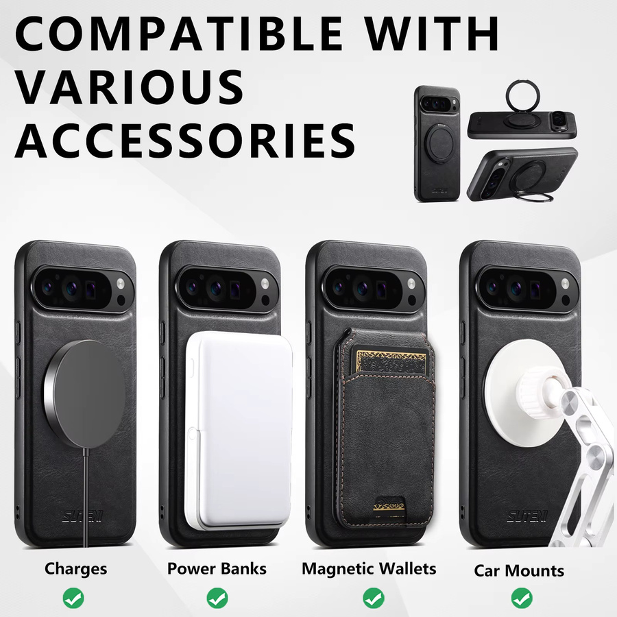 SUTENI PU-Leder Handyhülle mit 360 Grad drehbarem Standfuß und kabellosem Laden für Google Pixel 9XL, 8Pro, 7A und 6 in Schwarz oder Blau - Bild 3