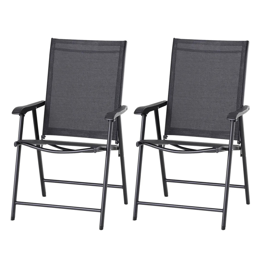 Outsunny Campingstühle 2er-Set mit Armlehnen aus Textilene und Metall in Schwarz, B/T/H: 58 x 64 x 94 cm - Bild 2