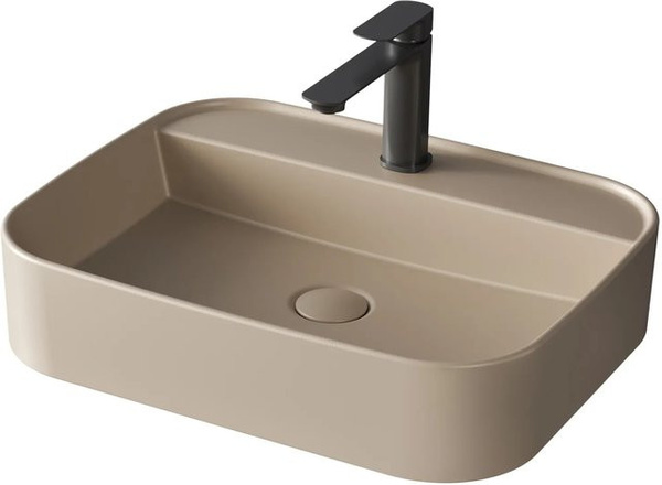 Emke Aufsatzwaschbecken aus Keramik in Mattbeige, Rechteckiges Waschbecken mit abgerundeten Ecken, B/T/H: 50 x 40 x 11 cm