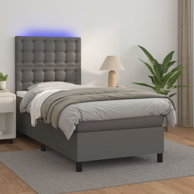 Vidaxl Boxspringbett mit Matratze in Grau aus Kunstleder, B/T: 200 x 100 cm - Bild 1