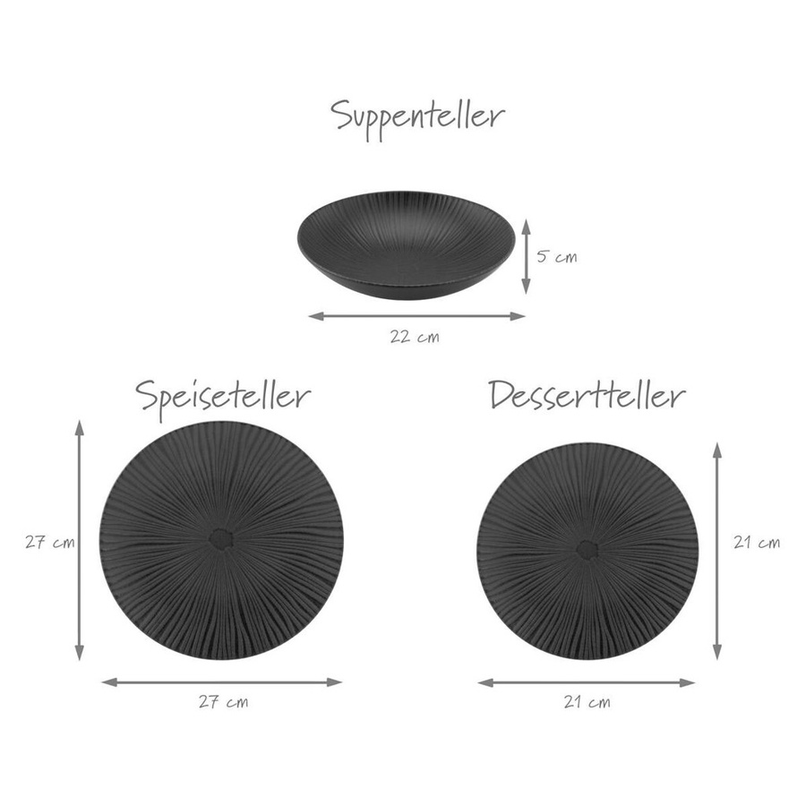 CreaTable Tafelservice Vesuvio aus Steinzeug, 12-teilig, Schwarz und Grau - Bild 5