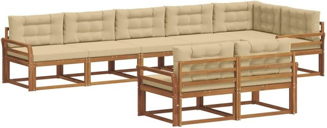 vidaXL Outdoor-Sofagarnitur 8-teilig aus Akazienholz in Braun und Beige mit Kissen und modernem L-Shape Design - Bild 1