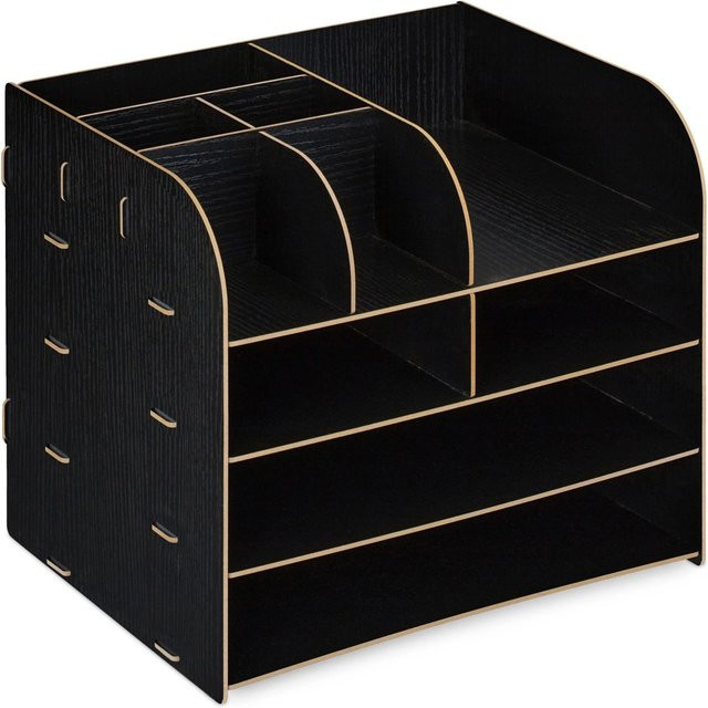 Relaxdays Schreibtisch Organizer aus MDF mit 10 Fächern und Stecksystem, Schwarz, B: 27,5 cm, T: 32,5 cm, H: 25,0 cm - Bild 1