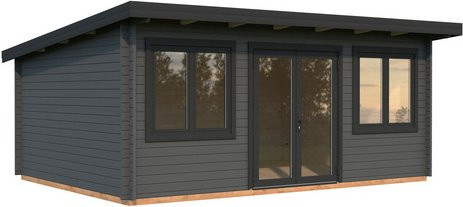 Palmako Holz-Gartenhaus Lisandra in Blockbohlenbauweise mit Pultdach und Boden, Farbe: Grau/Anthrazit, B: 550 cm, T: 400 cm - Bild 3