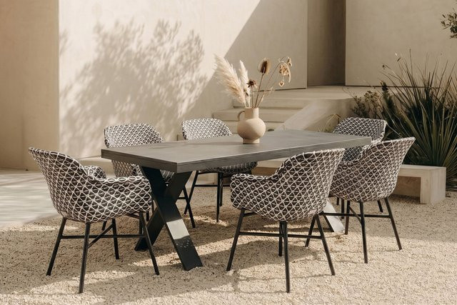 Hartman Xanadu Garten-Essgruppe aus Aluminium, Kunststoff und Glaskeramik in Schwarz, Weiß und Grau, ausziehbarer rechteckiger Tisch mit Maßen B: 220 bis 280 cm, T: 100 cm - Bild 1