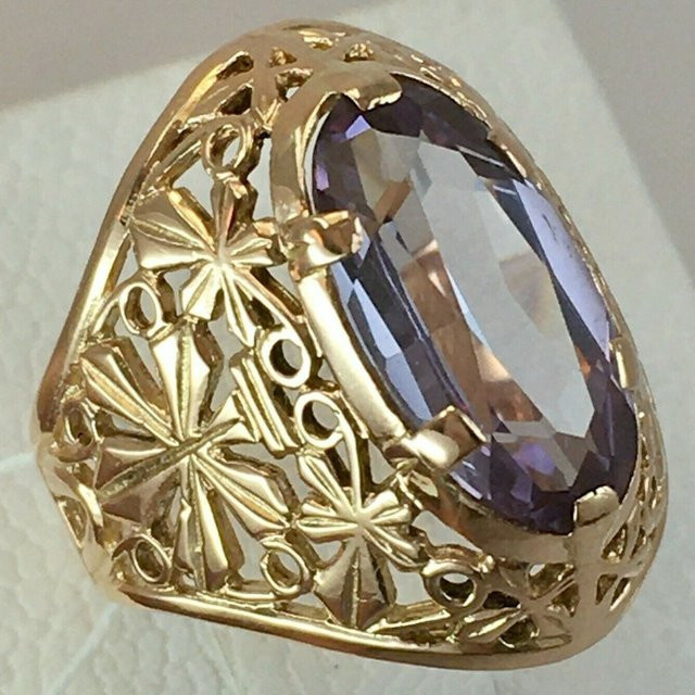 YoYo Ring, Gold, lila Zirkonia, Damen, Vintage - Bild 1