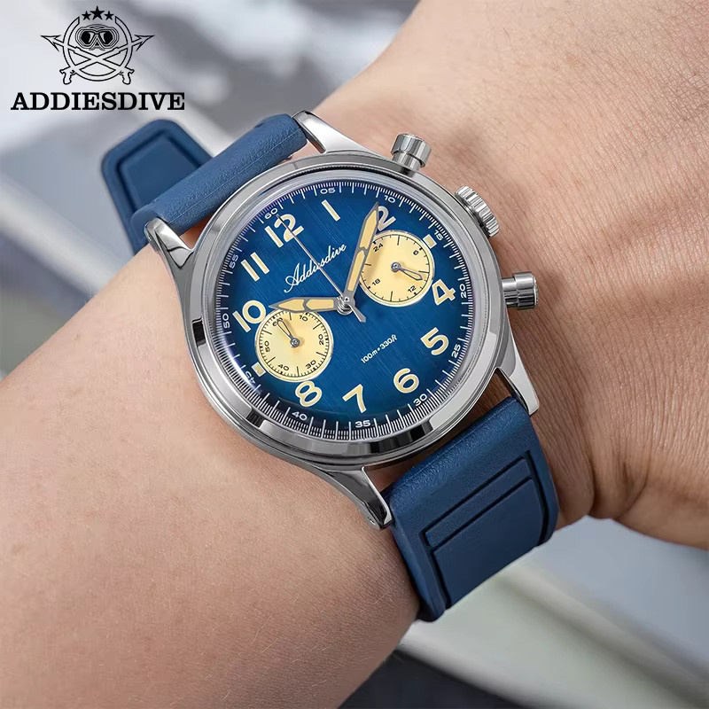 ADDIESDIVE Chronograph, Quarz, Edelstahl, Silber, Blau, Herren - Bild 3