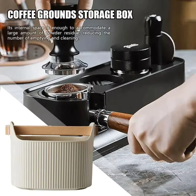 Kaffee-Klopfbox Espresso-Müllbehälter für Kaffeesatz mit abnehmbarer Klopfstange und rutschfester Basis, rund, schwarz - Bild 1