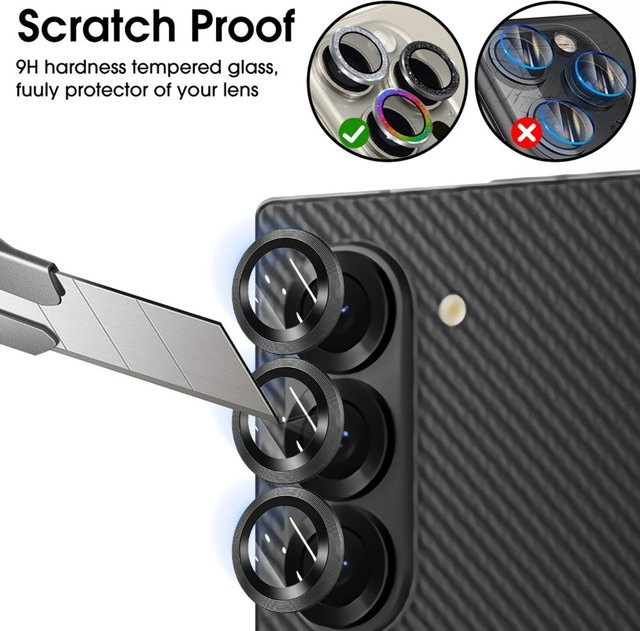 Kamera Schutz Ring aus Glas und Metall mit CD Muster für Samsung Galaxy S26, S25 FE, S24 Plus und S23 Ultra in Silber - Bild 1