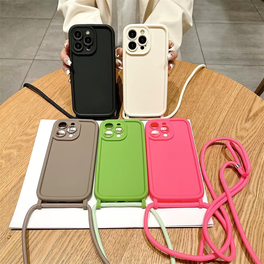 Stoßfeste Handyhülle für Apple iPhone 17 16 15 14 13 12 11 Pro Max Plus mit verstellbarem Umhängeband in Weiß - Bild 3