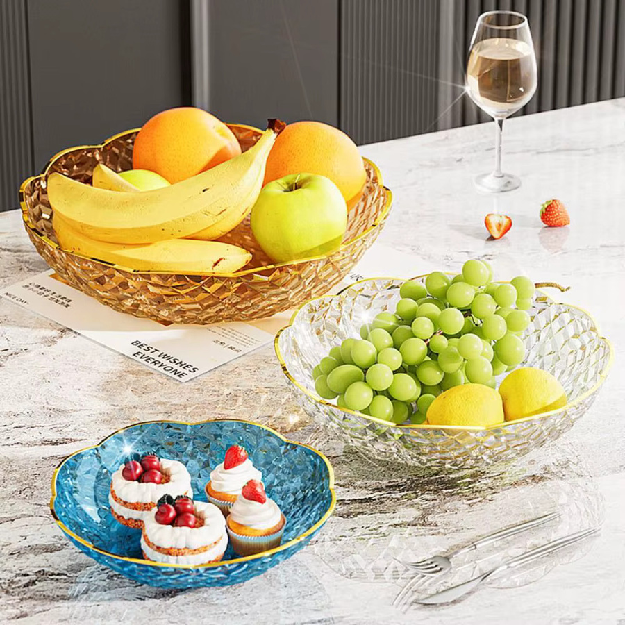 Exquisite florale Obstschale aus Glas in Transparent und Blau für Obst, Salat oder Snacks - Bild 2