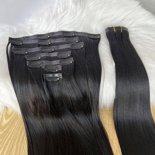 Echthaarverlängerungen mit Clips, # 1B, 7 Stück/Set, 100 g, Unisex - Bild 1