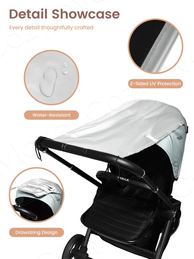 Kisslanding Kinderwagen-Sonnenschutz mit UPF 50+ UV-Schutzdach in Silber - Bild 3