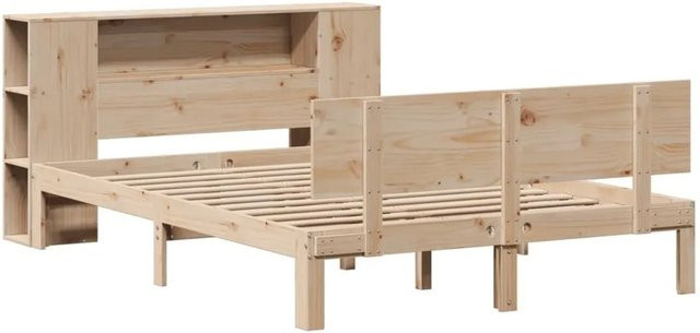 vidaXL Massivholzbett aus Kiefer mit Regal in rustikalem Design ohne Matratze B/T/H: 135 x 190 x 24 cm - Bild 1