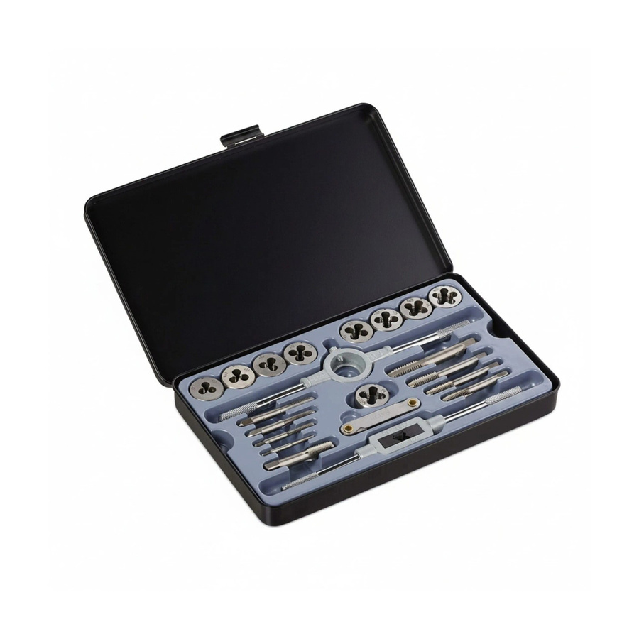 Relaxdays Gewindeschneider Set aus Carbonstahl und Zinklegierung, 22-teilig, Farbe Silber, B/T/H: 25 x 15,5 x 2,5 cm - Bild 2