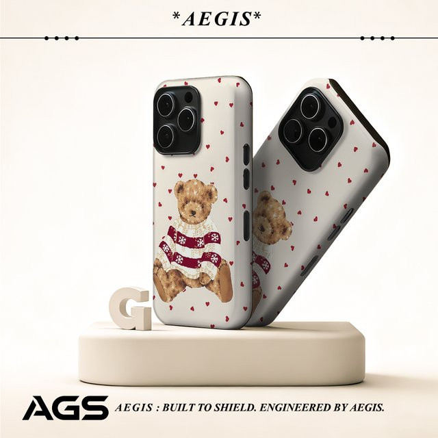 Robuste doppelschichtige Handyhülle mit Bären-Herz-Design für iPhone 17 16 15 14 13 Pro Max Plus von Potdemiel in Braun und Multicolour mit Magnetfunktion - Bild 1