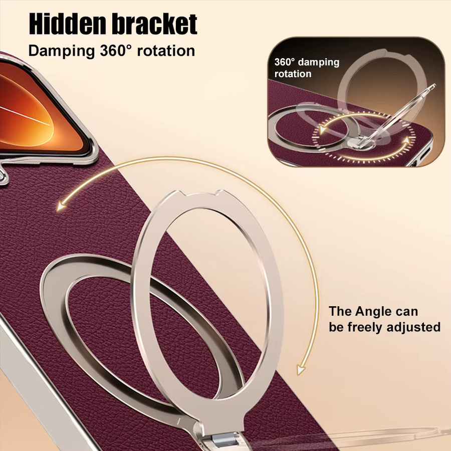 Stoßfeste TPU-Ledertasche mit 360-Grad-drehbarer Halterung für Xiaomi 17 Pro Max, 17 Pro und 17 in Orange - Bild 4