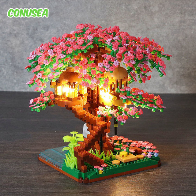CONUSEA Mini Sakura Baum Bausteine Set, mit Licht, Rosa / Pink - Bild 1