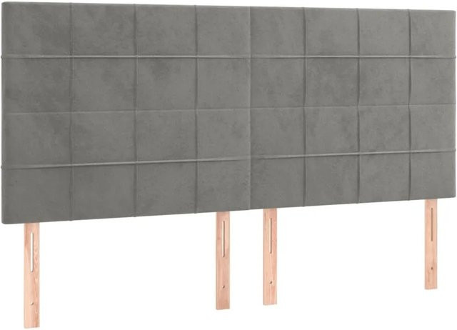 vidaXL LED Kopfteil aus Samt in Hellgrau mit USB-Ladeport und integrierter Beleuchtung, B: 160 cm, T: 5 cm, H: 118 cm bis 128 cm - Bild 1