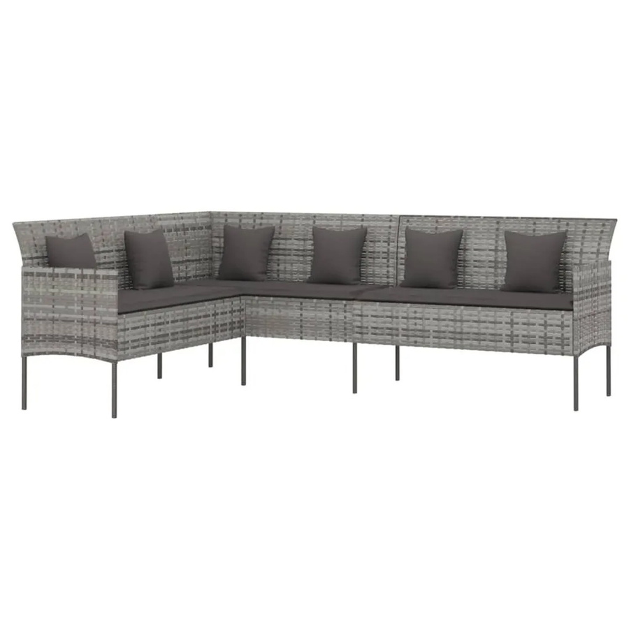 vidaXL Gartensofa in L-Form aus Polyrattan mit Kissen, Grau/Anthrazit, B/T/H: 220 x 162 x 79,5 cm - Bild 2