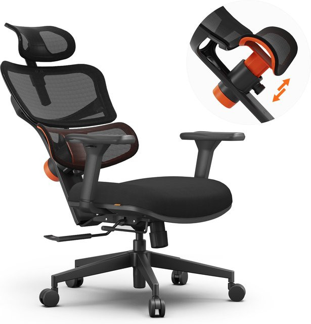 NEWTRAL NT001 Ergonomischer Bürostuhl in Schwarz mit Kopfstütze, verstellbarer Lendenwirbelstütze und Armlehnen für Home-Office und Erwachsene - Bild 1