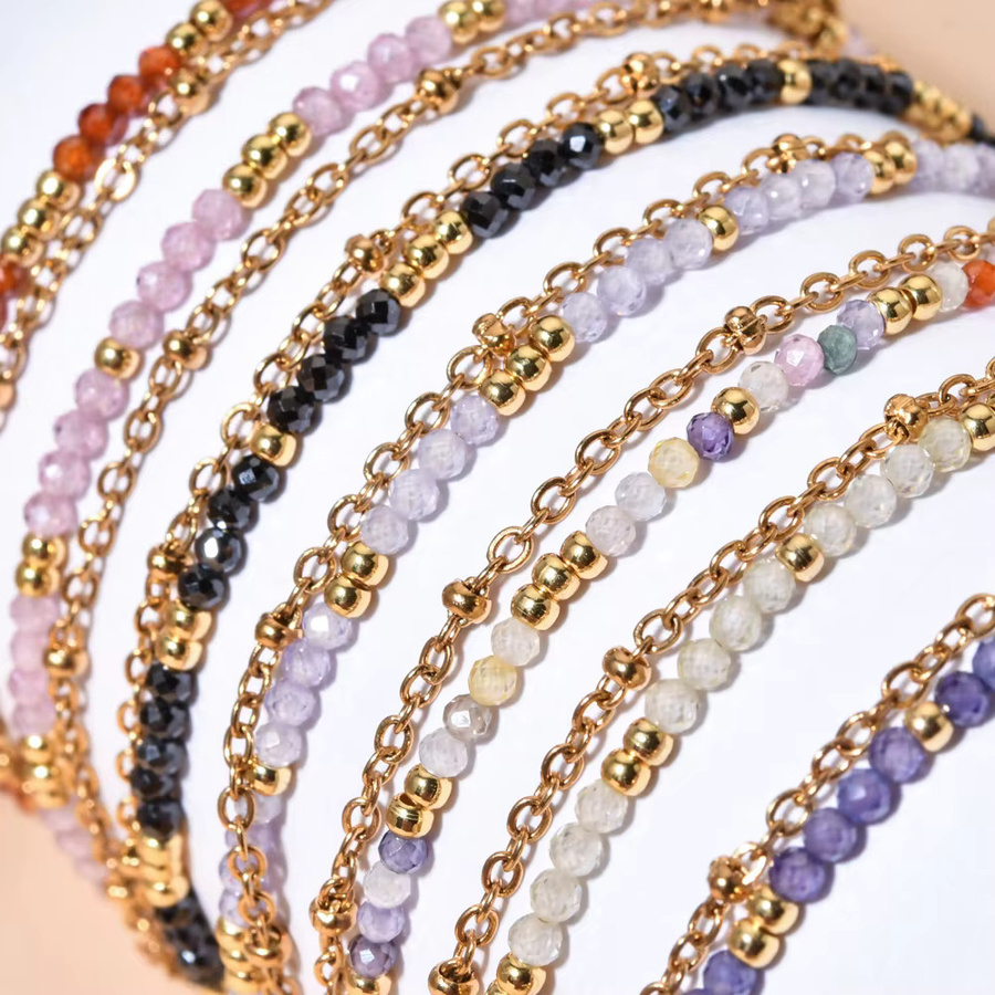 ZMZY Kettenarmband Edelstahl, goldfarben, Zirkon-Steinperlen, Damen - Bild 2