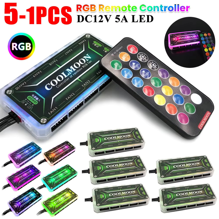 COOLMOON ARGB Controller 12V 5A 6Pin mit Smart Fernbedienung für PC Gehäuse Kühlung in Schwarz - Bild 2