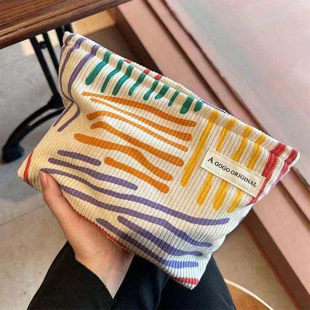 NANCY TINO Kosmetiktasche, Bunte Gestreifte Cord, Reise-Make-up-Aufbewahrungstasche - Bild 1