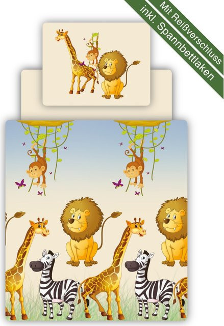 TiCAA Kinder Bettwäsche Set mit Safari-Tierprint und Spannbettlaken aus Baumwolle, Mehrfarbig - Bild 1