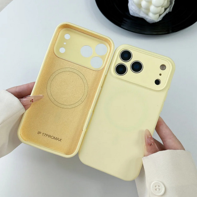 Magnetische Silikon Hülle von lolozzx für iPhone 12 bis 17 Pro Max mit MagSafe Kompatibilität in Orange und Gelb - Bild 1