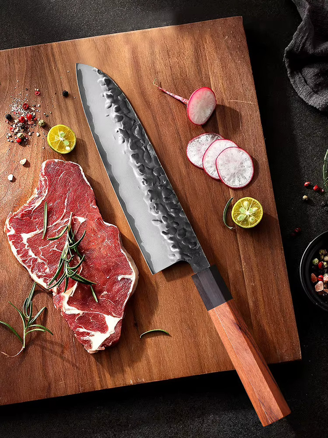 MOSTODOZO Santoku-Messer aus 3-lagigem Verbundstahl mit Holzgriff, 19,05 cm Japanisches Kochmesser - Bild 6