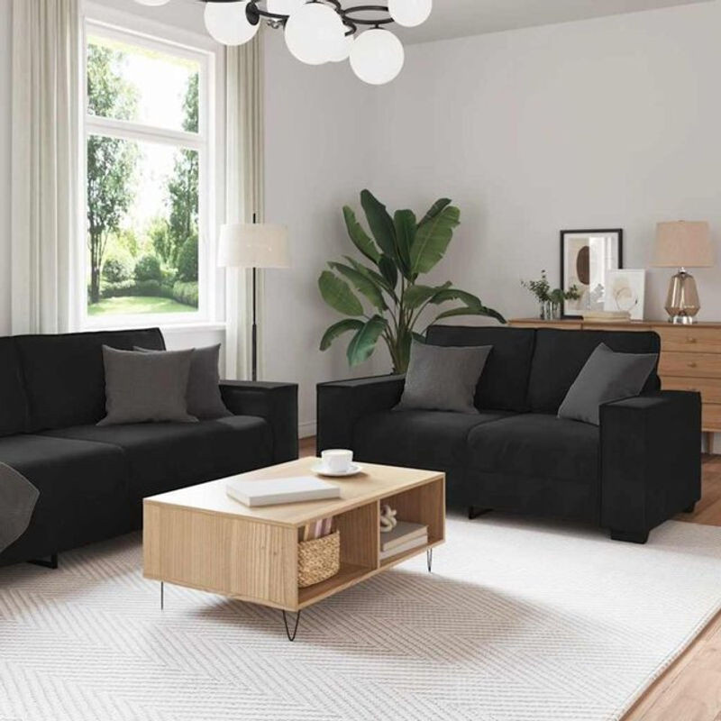 3-tlg. Schlafsofa-Garnitur Vidaxl in Schwarz aus Samt mit Kissen im modernen Design - Bild 1
